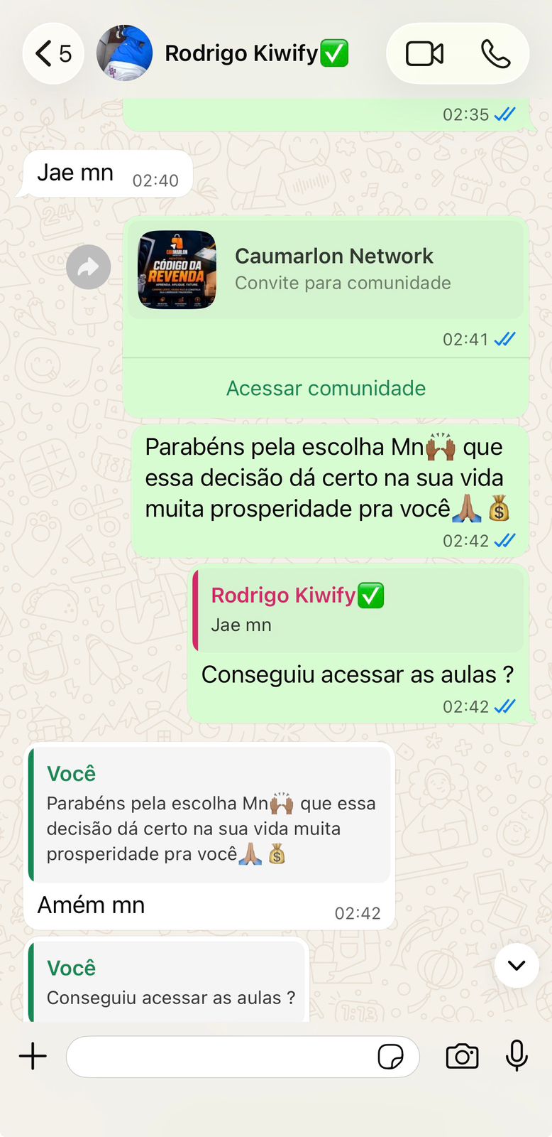 Print de aluno — acesso liberado